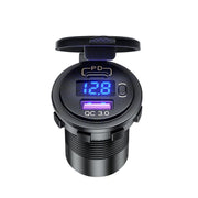 12V Modified Car USB Charger With Voltage Display PD QC3.0 Socket(With 60cm Line Green Light)