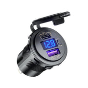 12V Modified Car USB Charger With Voltage Display PD QC3.0 Socket(With 60cm Line Green Light)