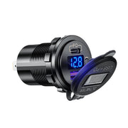 12V Modified Car USB Charger With Voltage Display PD QC3.0 Socket(With 60cm Line Green Light)
