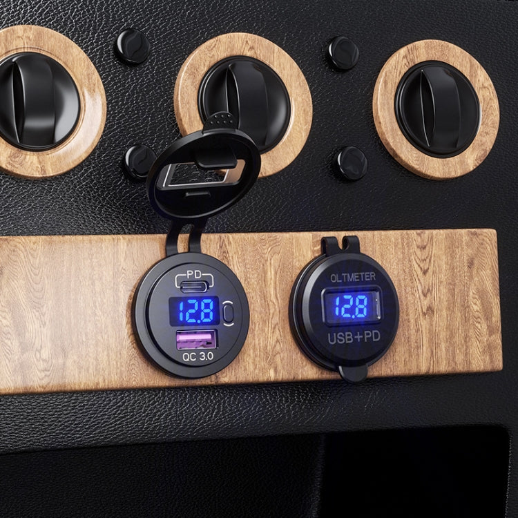 12V Modified Car USB Charger With Voltage Display PD QC3.0 Socket(With 60cm Line Green Light)