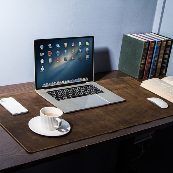 CF9011  Desk Pad Retro Crazy Horse Leather Notebook Computer Mouse Pad Oversized Anti-Slip Desktop Computer Desk Leather Pad(Brown)