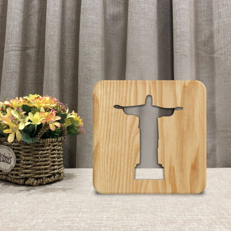 FS-T1971W 2.5W Jesus Pastor Table Lamp USB Solid Wood Hollow Night Light(Warm White Light)