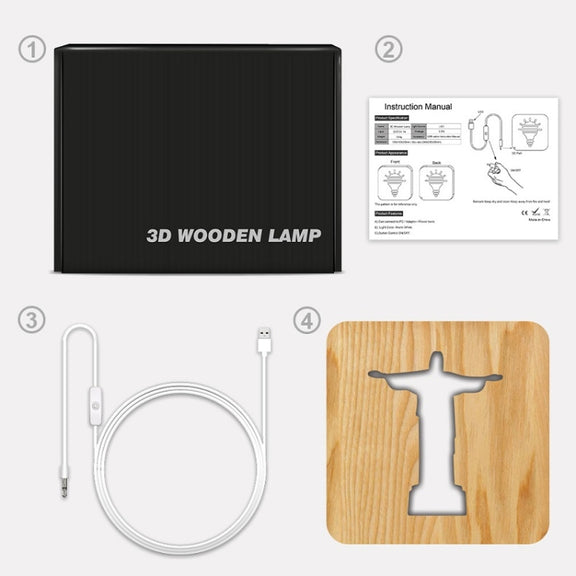 FS-T1971W 2.5W Jesus Pastor Table Lamp USB Solid Wood Hollow Night Light(Warm White Light)