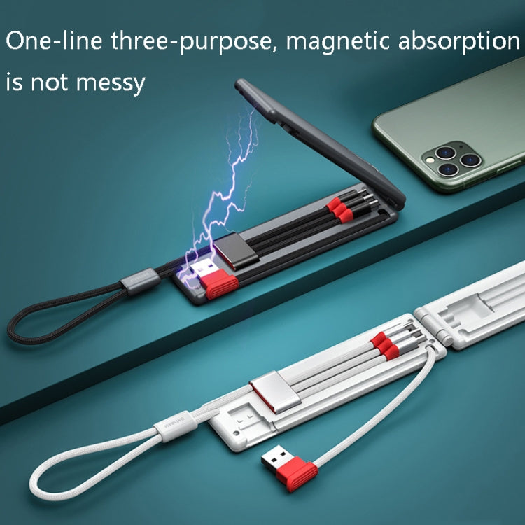 Oatsbasf 03083 Portable Multi-Function Micro USB + USB-C / Type-C + 8 Pin 3 in 1 Charging Cable(Gray)