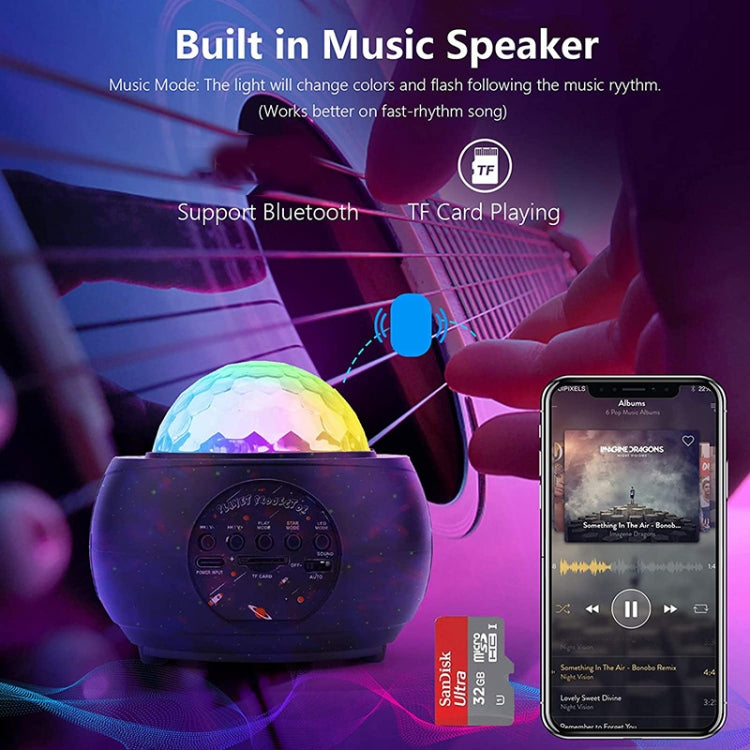 DQ-M3 LED Rotating Starry Sky Light Bluetooth Music Planets Ocean Projector Support TF Card,Style: USB Powered(Black)