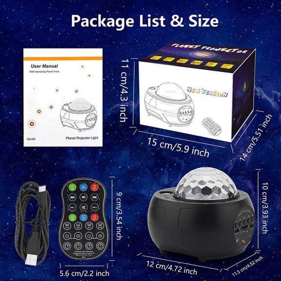 DQ-M3 LED Rotating Starry Sky Light Bluetooth Music Planets Ocean Projector Support TF Card,Style: Rechargeable(Black)