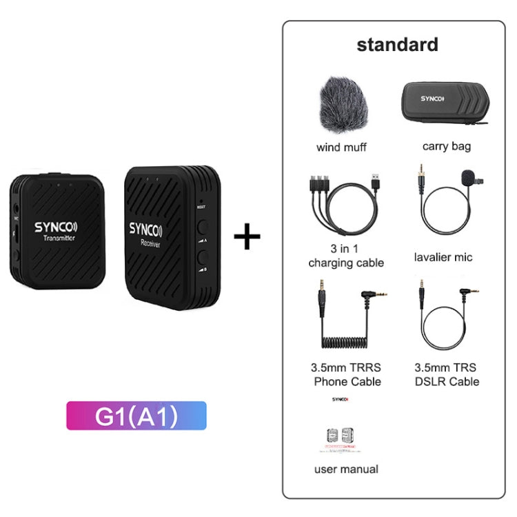 SYNCO Engragal  Wireless Microphone System 2.4GHz Interview Lavalier Lapel Mic Receiver Kit For Phones DSLR Tablet Camcorder,Configuration G1 (A1)