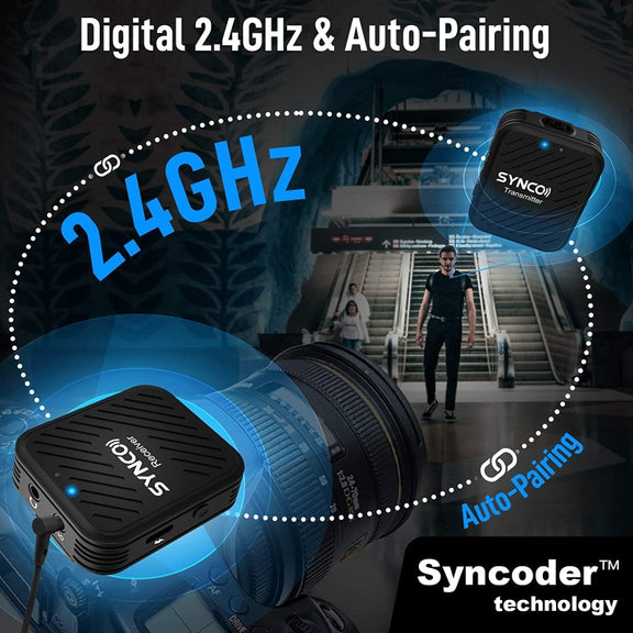 SYNCO Engragal  Wireless Microphone System 2.4GHz Interview Lavalier Lapel Mic Receiver Kit For Phones DSLR Tablet Camcorder,Configuration G1 (A2)