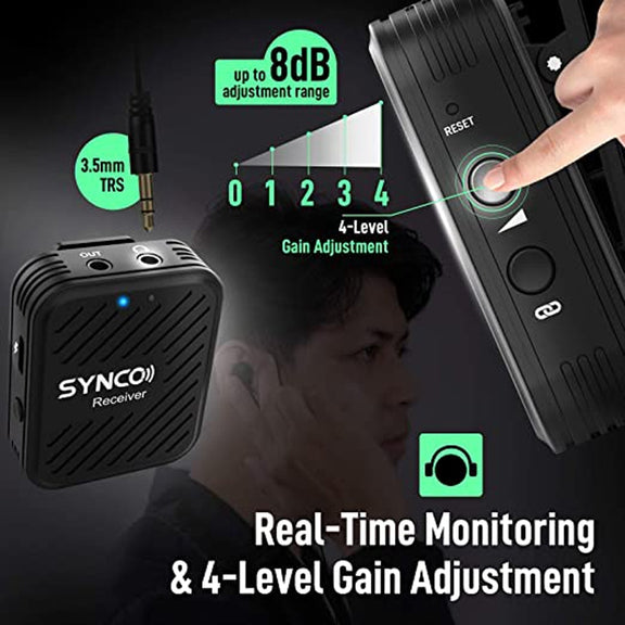 SYNCO Engragal  Wireless Microphone System 2.4GHz Interview Lavalier Lapel Mic Receiver Kit For Phones DSLR Tablet Camcorder,Configuration G1 (A2)
