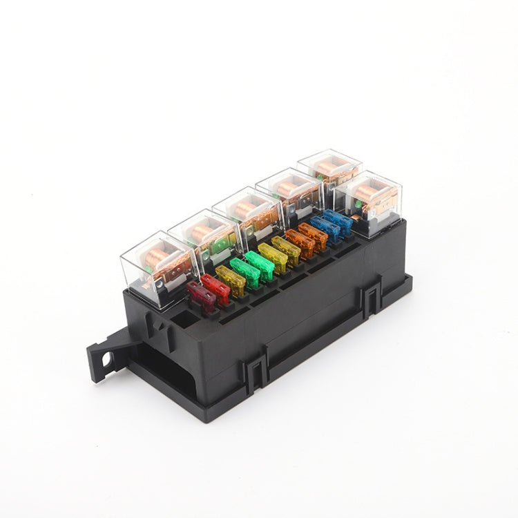 Car Modified 12V / 4Pin / 40A Black Shell 11-Way Fuse With 6-Way Relay Car Machine Cabin Link Inner Cassette Seat