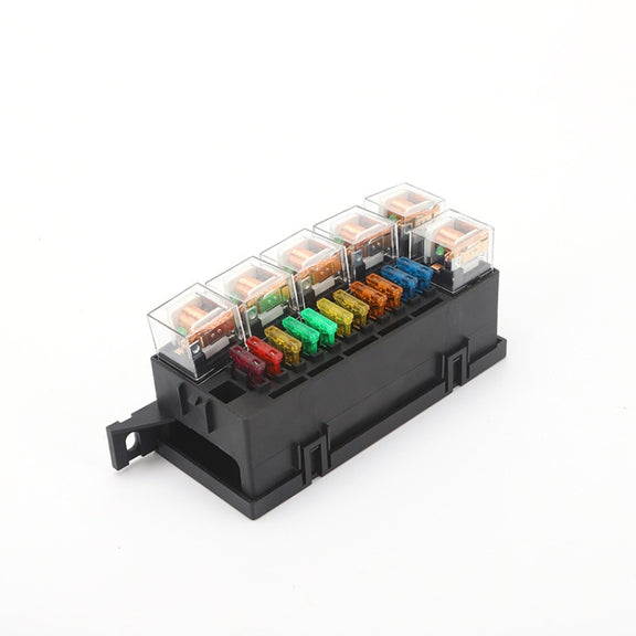 Car Modified 12V / 4Pin / 40A Black Shell 11-Way Fuse With 6-Way Relay Car Machine Cabin Link Inner Cassette Seat