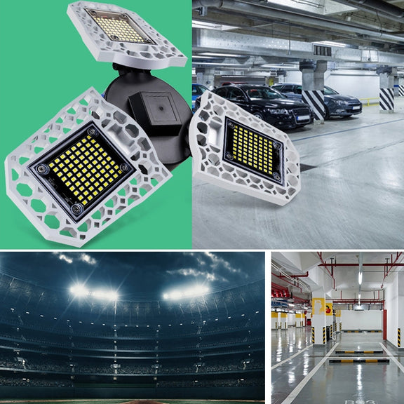 80W LED Industrial Mining Light Water-resistant Light Sensor Folding Tri-Leaf Garage Lamp(Warm White Light)