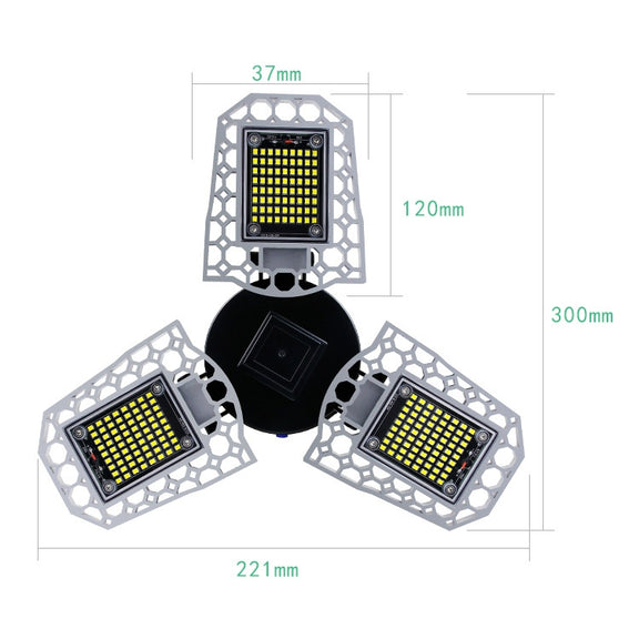100W LED Industrial Mining Light Water-resistant Light Sensor Folding Tri-Leaf Garage Lamp(White Light)