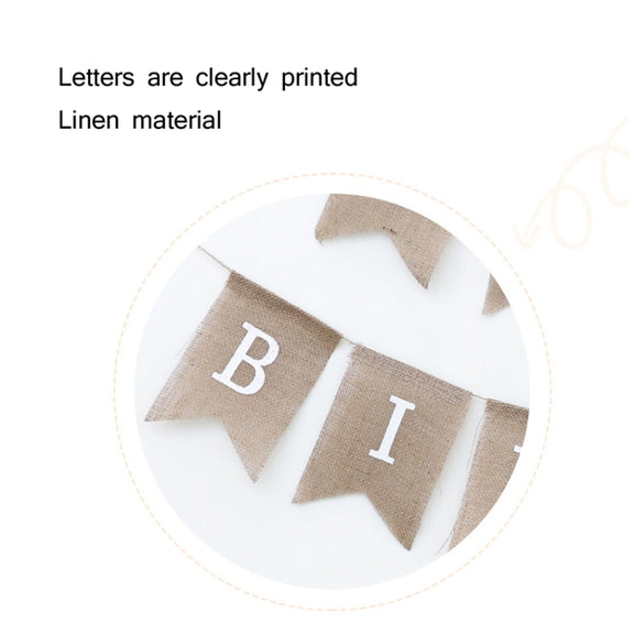 2 PCS Swallowtail Burlap First Birthday Flags Mori Series Party Flags Specification: Burlap Triangle Flag