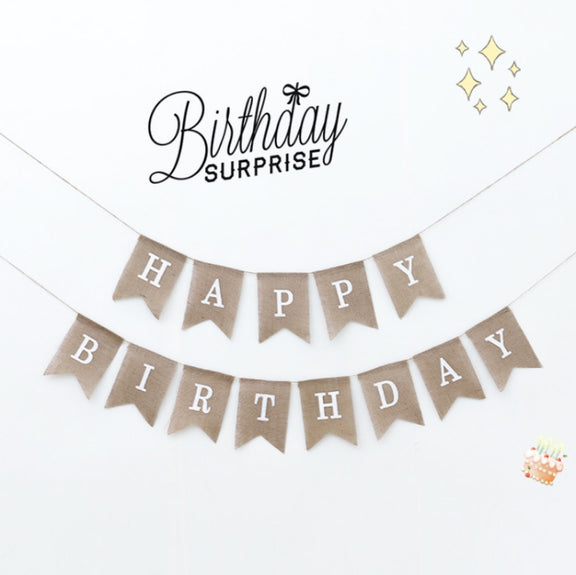 2 PCS Swallowtail Burlap First Birthday Flags Mori Series Party Flags Specification: Burlap Triangle Flag