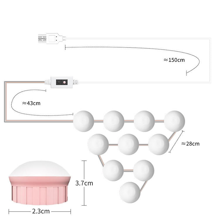 LED Makeup Lamp Mirror Front Beauty Fill Light Hand Sweep Sensation Lamp, Power source: 10 Bulbs