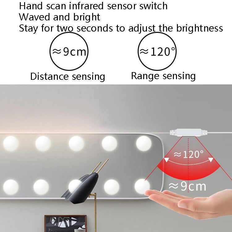 LED Makeup Lamp Mirror Front Beauty Fill Light Hand Sweep Sensation Lamp, Power source: 10 Bulbs