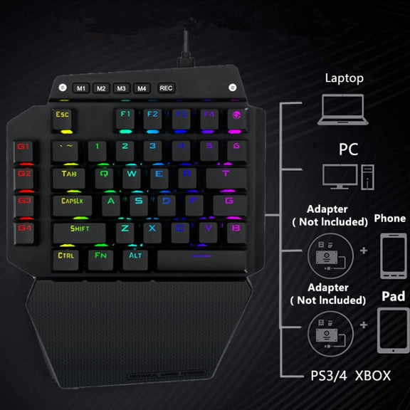 K700 44 Keys RGB Luminous Switchable Axis Gaming One-Handed Keyboard, Cable Length: 1m(Black Shaft)