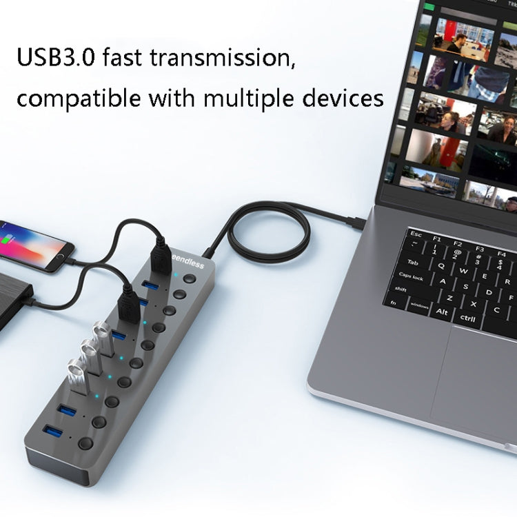 Blueendless USB Splitter Aluminum Alloy QC Fast Charge Expander, Number of interfaces: 7-port (12V2A Power)