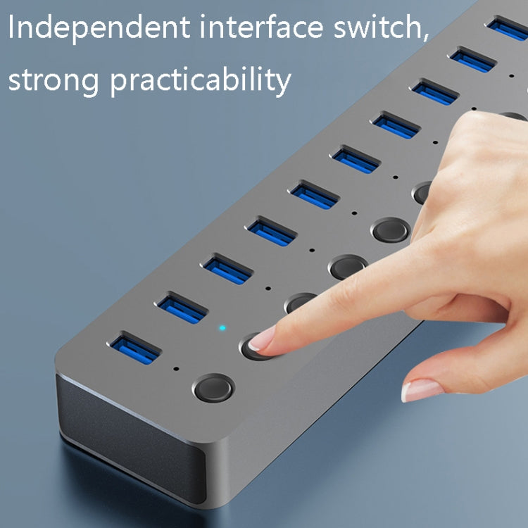 Blueendless USB Splitter Aluminum Alloy QC Fast Charge Expander, Number of interfaces: 10-port (12V4A Power)
