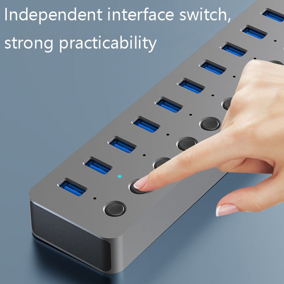 Blueendless USB Splitter Aluminum Alloy QC Fast Charge Expander, Number of interfaces: 10-port (12V4A Power)