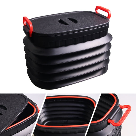 18L Folding Trash Can Telescopic Storage Box Storage Bucket Folding Water Bucket(English Black With Lid)