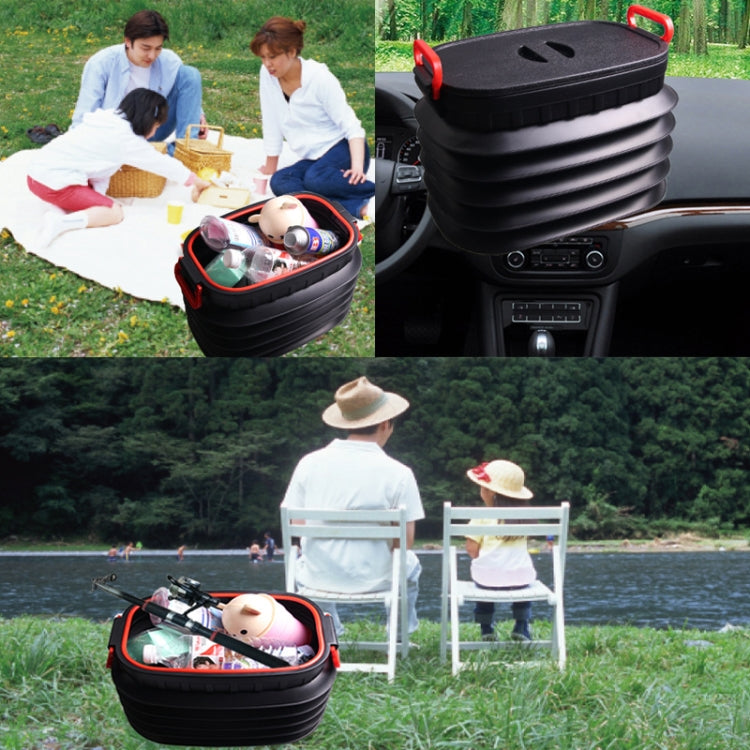 18L Folding Trash Can Telescopic Storage Box Storage Bucket Folding Water Bucket(English Black With Lid)