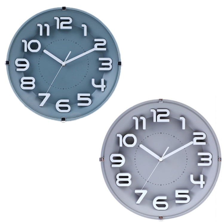 12 Inch Living Room Silent Wall Clock Round Stereo 3D Digital Wall Clock(Gray)
