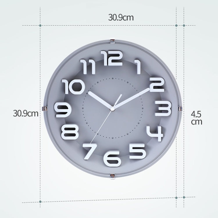 12 Inch Living Room Silent Wall Clock Round Stereo 3D Digital Wall Clock(Gray)