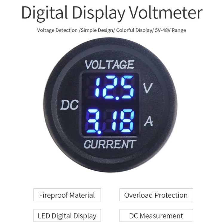 2 In 1 Modified Car Double Digital Voltage Current Table Measuring Instrument(Blue Light)