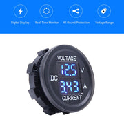 2 In 1 Modified Car Double Digital Voltage Current Table Measuring Instrument(Green Light)