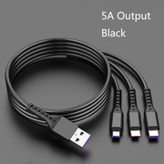 2 PCS ZZ034 USB To 8 Pin + USB-C / Type-C + Micro USB 3 In 1 Fast Charging Cable, Style: 5A Super Fast-Black