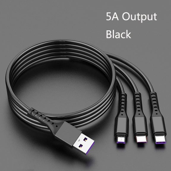 2 PCS ZZ034 USB To 8 Pin + USB-C / Type-C + Micro USB 3 In 1 Fast Charging Cable, Style: 5A Super Fast-Black