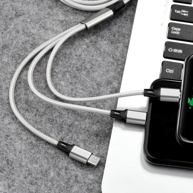 2 PCS ZZ034 USB To 8 Pin + USB-C / Type-C + Micro USB 3 In 1 Fast Charging Cable, Style: Mini-Silver