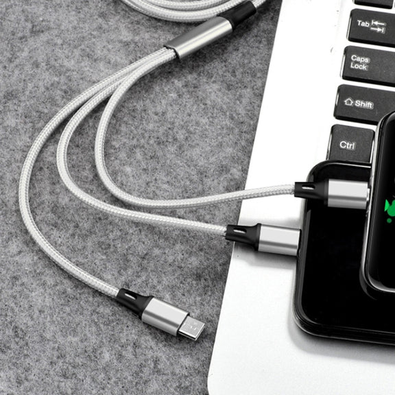 2 PCS ZZ034 USB To 8 Pin + USB-C / Type-C + Micro USB 3 In 1 Fast Charging Cable, Style: Mini-Blue