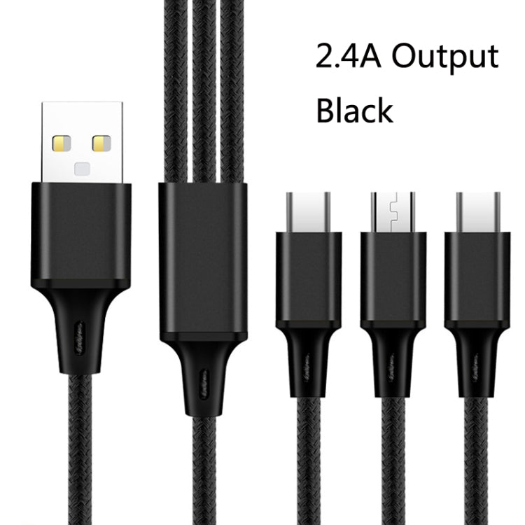 2 PCS ZZ034 USB To 8 Pin + USB-C / Type-C + Micro USB 3 In 1 Fast Charging Cable, Style: Mini-Black