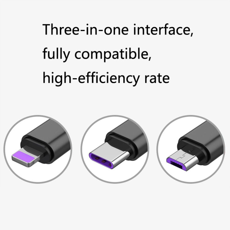 2 PCS ZZ034 USB To 8 Pin + USB-C / Type-C + Micro USB 3 In 1 Fast Charging Cable, Style: Mini-Black