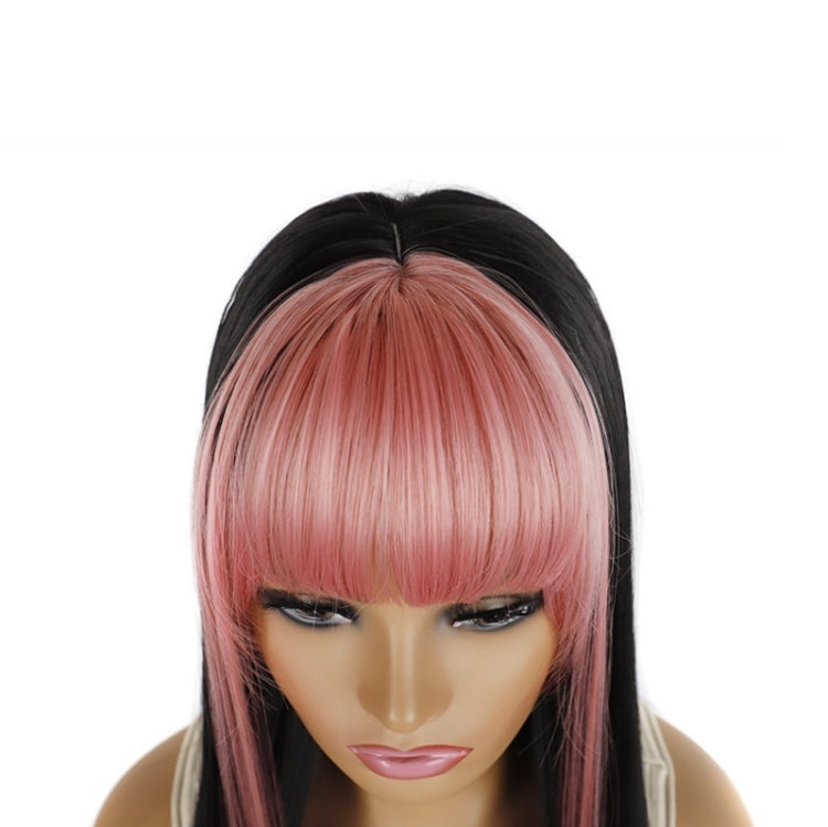 Color Bleaching And Dyeing Double Sideburns With Bangs Long Straight Hip-Hop Wig(Red Bleaching Black)