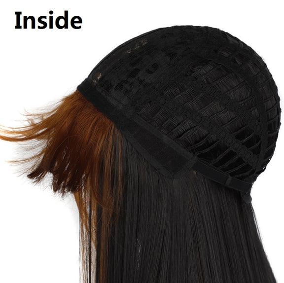 Color Bleaching And Dyeing Double Sideburns With Bangs Long Straight Hip-Hop Wig(Red Bleaching Black)
