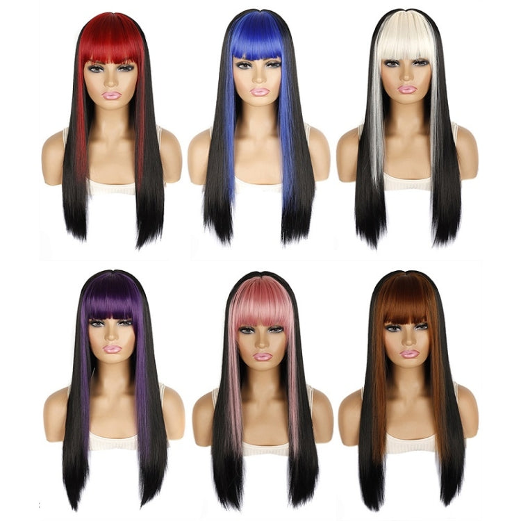 Color Bleaching And Dyeing Double Sideburns With Bangs Long Straight Hip-Hop Wig(Gem Blue Bleaching Black)