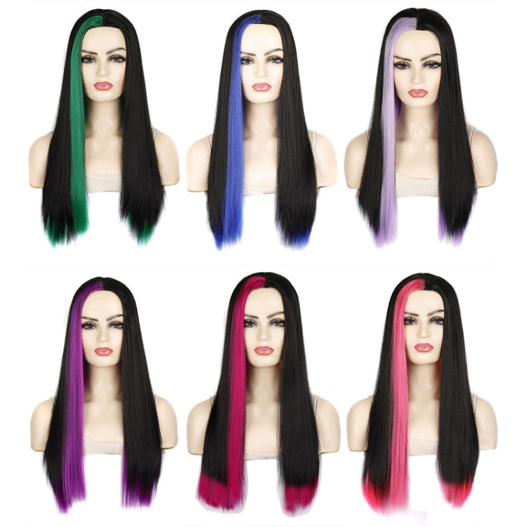 Fashion Medium Haircut Side Bangs Highlight Color Long Straight Wig(Black Light Purple)