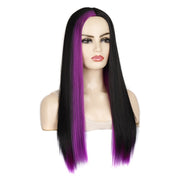 Fashion Medium Haircut Side Bangs Highlight Color Long Straight Wig(Black Ink Green)