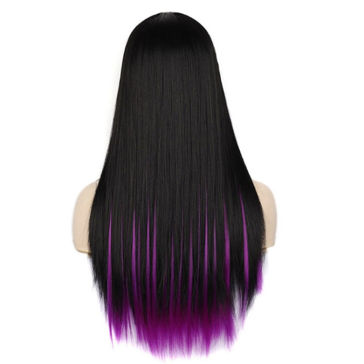 Fashion Medium Haircut Side Bangs Highlight Color Long Straight Wig(Black Ink Green)