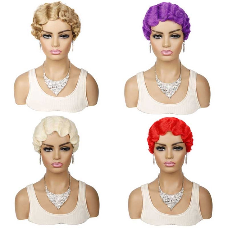 Ladies Short Hair Wig Retro Water Wave Curly Wig(Red #)