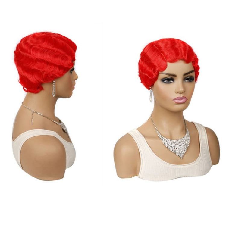 Ladies Short Hair Wig Retro Water Wave Curly Wig(613 #)