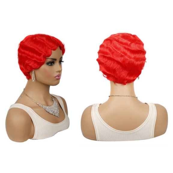 Ladies Short Hair Wig Retro Water Wave Curly Wig(27 #)
