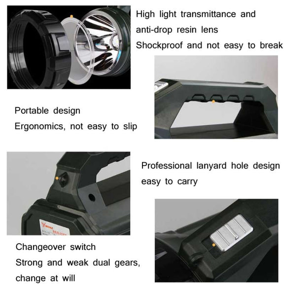 YAGE 5701 10W LED Strong Light Long-Range Searchlight Outdoor Lighting Rechargeable Flashlight, CN Plug(Ink Green)