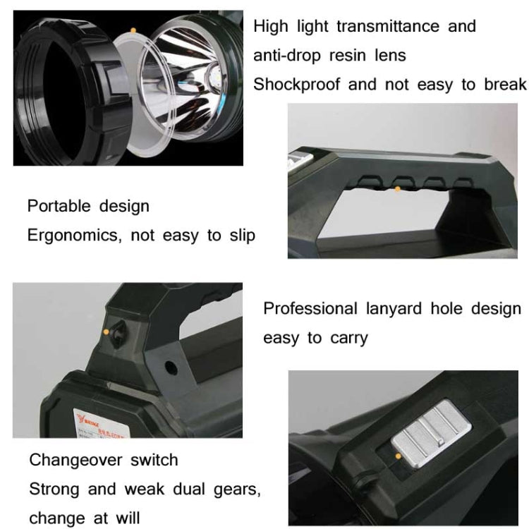 YAGE 5701 10W LED Strong Light Long-Range Searchlight Outdoor Lighting Rechargeable Flashlight, CN Plug(Ink Green)
