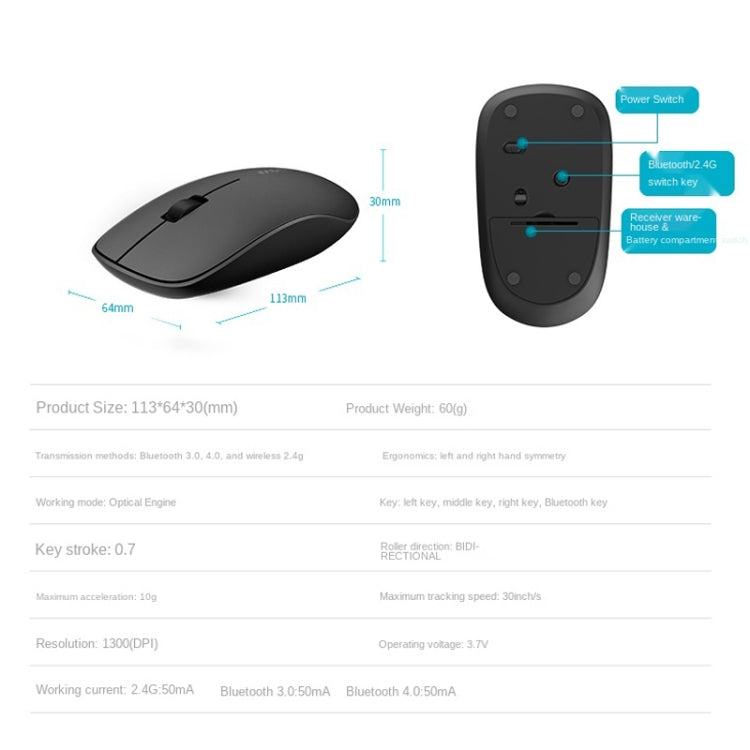 Rapoo M200G 1300 DPI 3 Keys Silent Wireless Mouse(Blue)