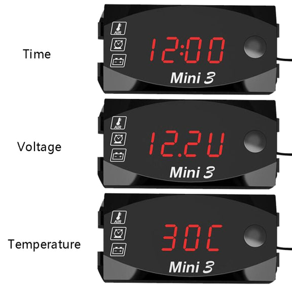 Voltage Clock And Temperature 3 In 1 LED Electronic Meter Large-Screen Digital Display Water-resistant And Dustproof Voltmeter(Green Light)